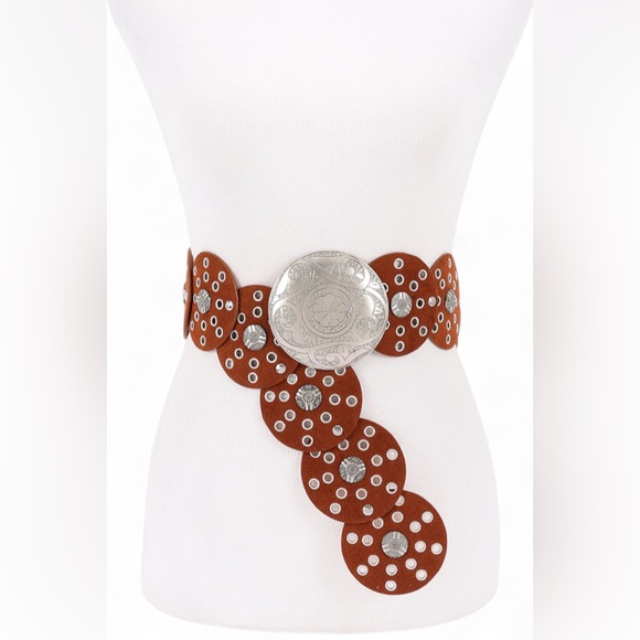 Vegan Leather Western Concho Statement Belt - Picture 2 of 7